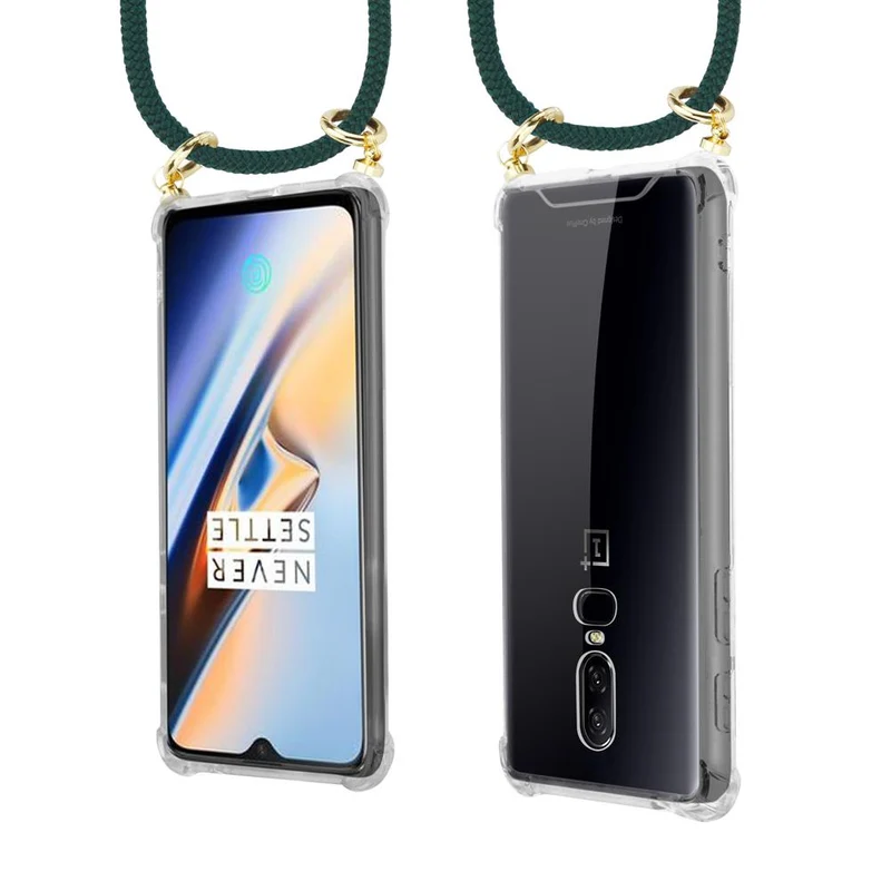 Cadorabo Handy Kette kompatibel mit OnePlus 6 Silikon Schutzhülle mit Gold Ringen, Kordel Band und abnehmbarem Etui