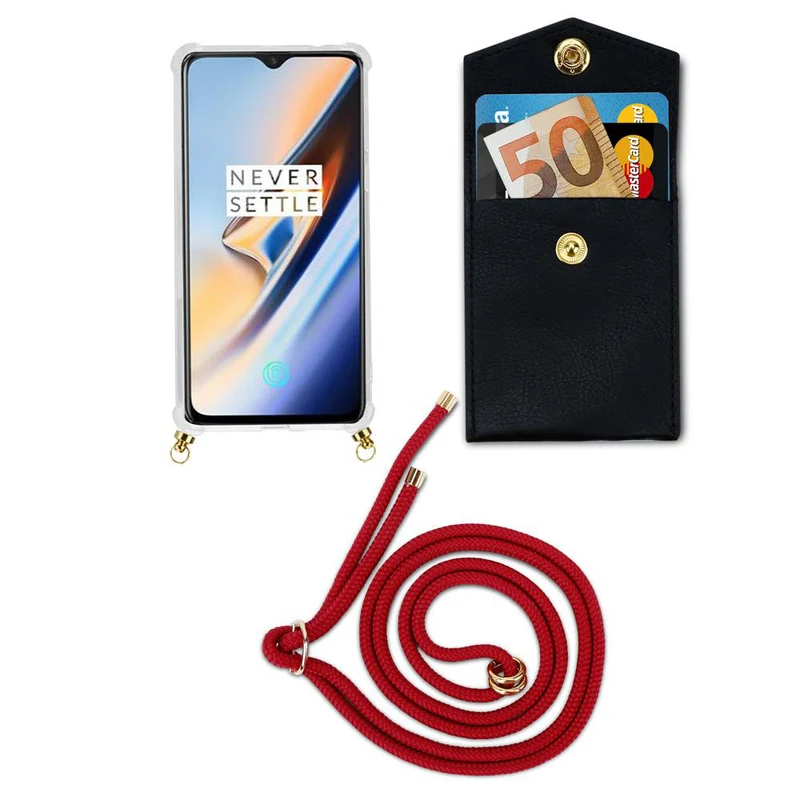 Cadorabo Handy Kette kompatibel mit OnePlus 6 Silikon Schutzhülle mit Gold Ringen, Kordel Band und abnehmbarem Etui