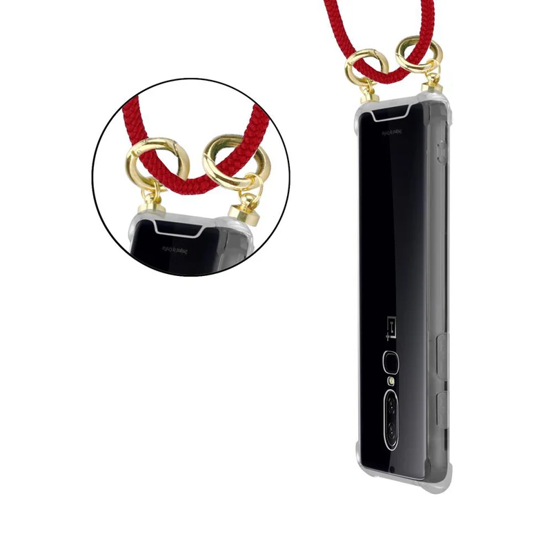 Cadorabo Handy Kette kompatibel mit OnePlus 6 Silikon Schutzhülle mit Gold Ringen, Kordel Band und abnehmbarem Etui