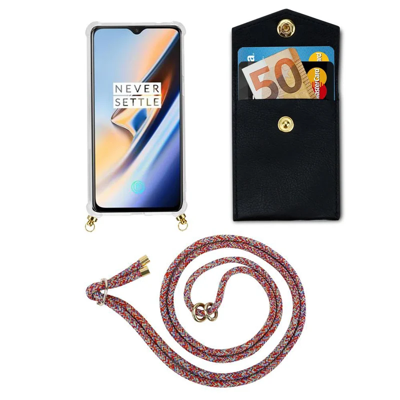 Cadorabo Handy Kette kompatibel mit OnePlus 6 Silikon Schutzhülle mit Gold Ringen, Kordel Band und abnehmbarem Etui
