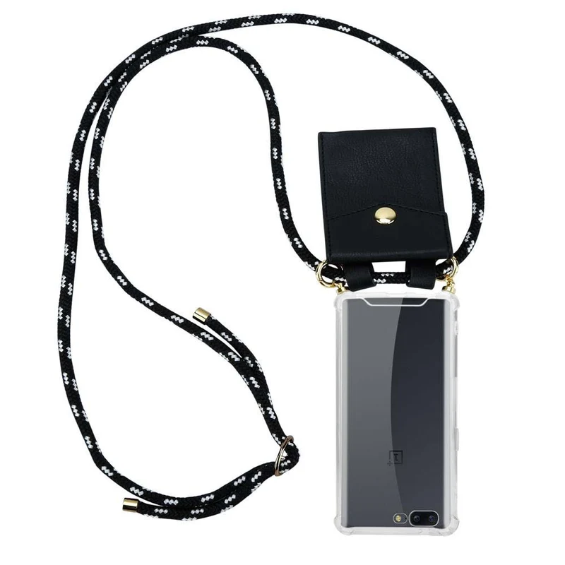 Cadorabo Handy Kette kompatibel mit OnePlus 5 Silikon Schutzhülle mit Gold Ringen, Kordel Band und abnehmbarem Etui