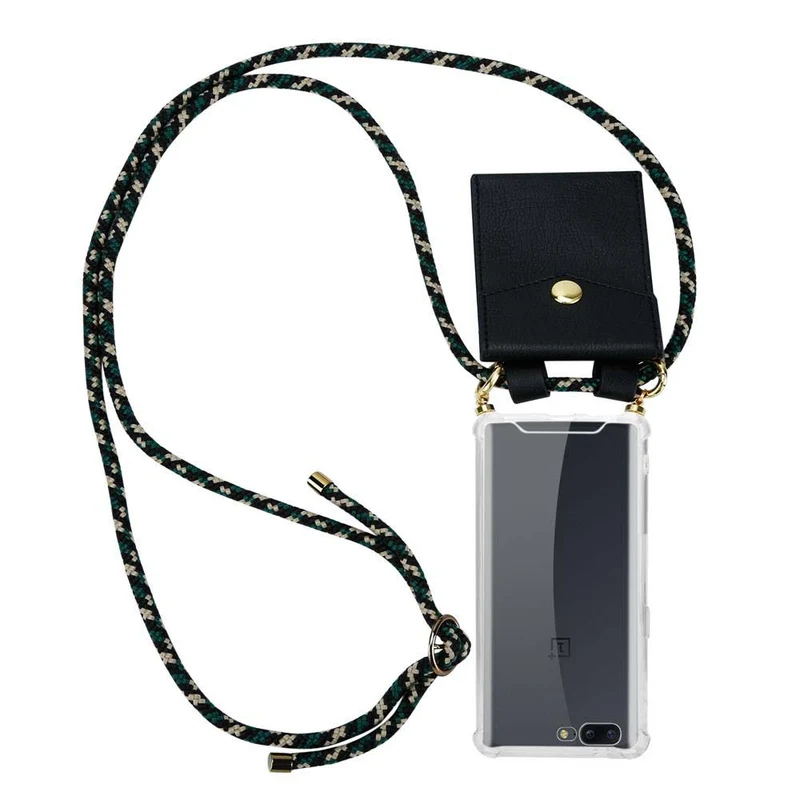 Cadorabo Handy Kette kompatibel mit OnePlus 5 Silikon Schutzhülle mit Gold Ringen, Kordel Band und abnehmbarem Etui