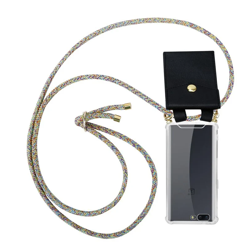 Cadorabo Handy Kette kompatibel mit OnePlus 5 Silikon Schutzhülle mit Gold Ringen, Kordel Band und abnehmbarem Etui
