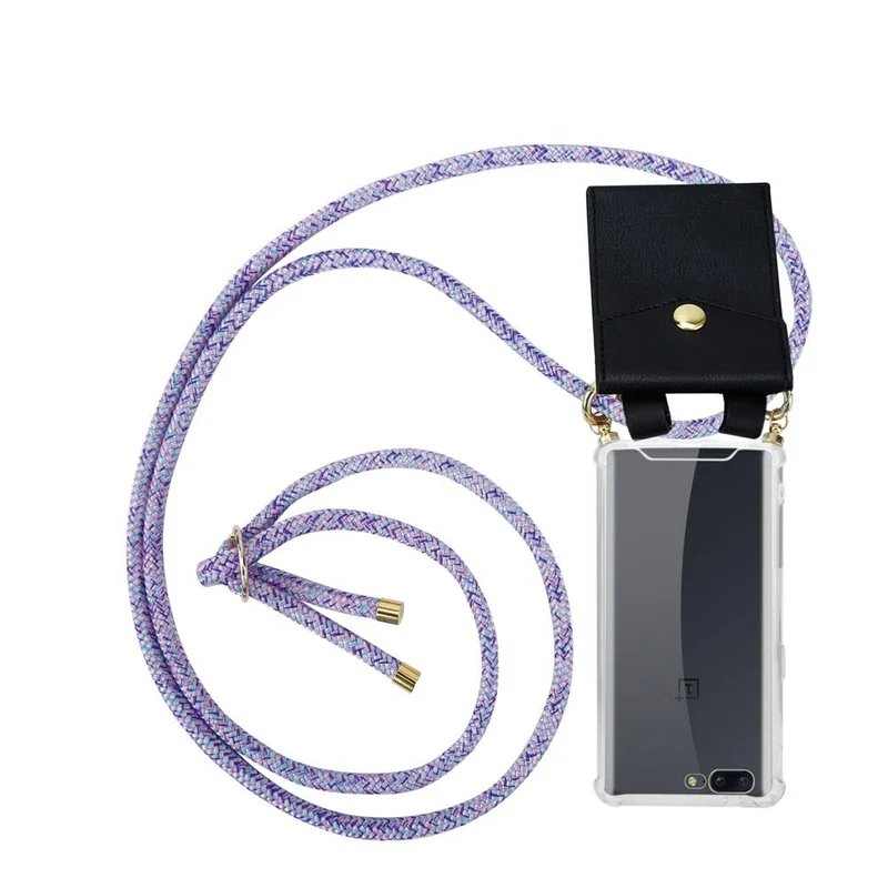 Cadorabo Handy Kette kompatibel mit OnePlus 5 Silikon Schutzhülle mit Gold Ringen, Kordel Band und abnehmbarem Etui