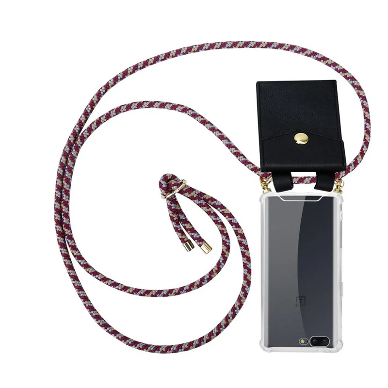 Cadorabo Handy Kette kompatibel mit OnePlus 5 Silikon Schutzhülle mit Gold Ringen, Kordel Band und abnehmbarem Etui