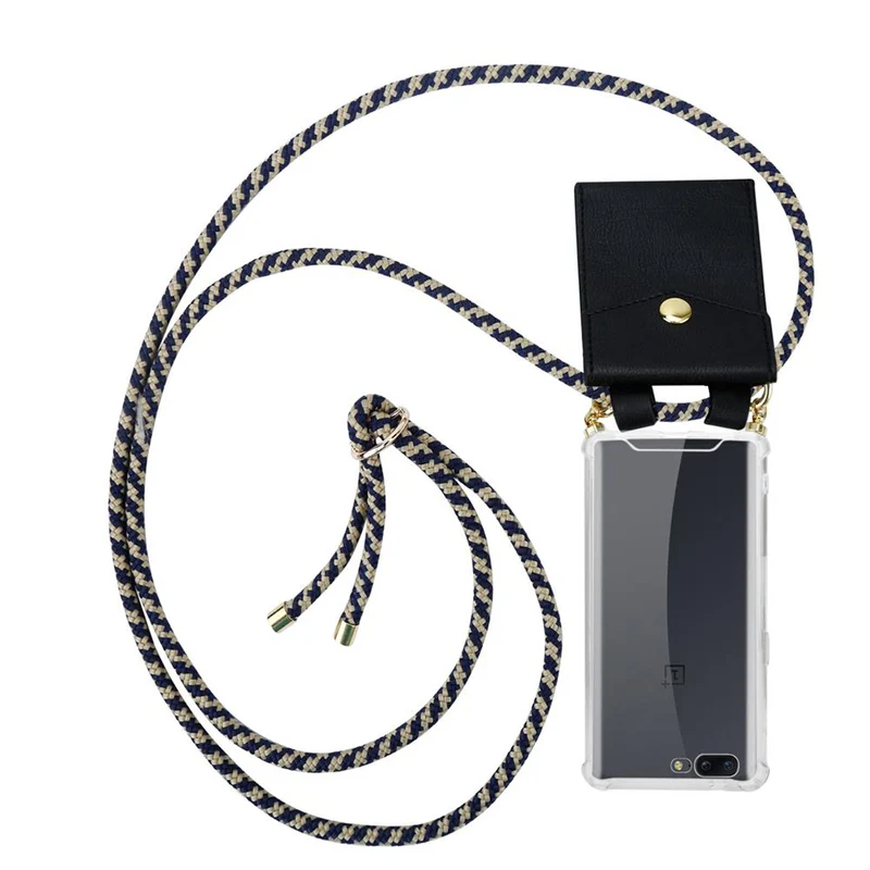 Cadorabo Handy Kette kompatibel mit OnePlus 5 Silikon Schutzhülle mit Gold Ringen, Kordel Band und abnehmbarem Etui