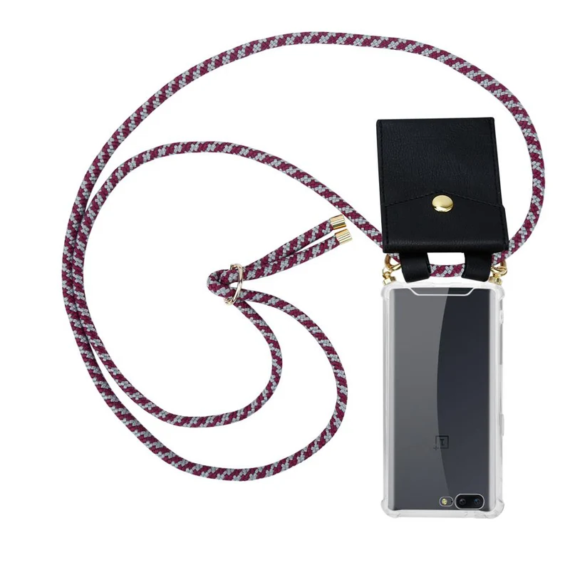 Cadorabo Handy Kette kompatibel mit OnePlus 5 Silikon Schutzhülle mit Gold Ringen, Kordel Band und abnehmbarem Etui