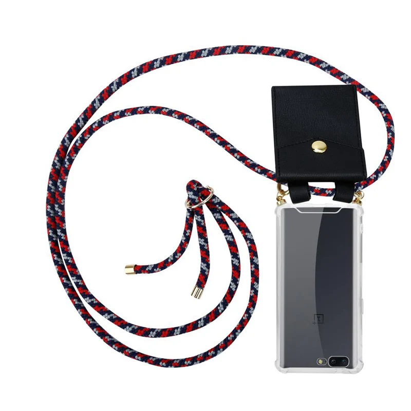 Cadorabo Handy Kette kompatibel mit OnePlus 5 Silikon Schutzhülle mit Gold Ringen, Kordel Band und abnehmbarem Etui