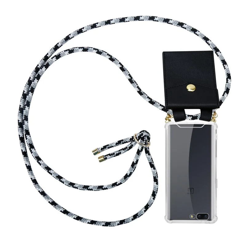 Cadorabo Handy Kette kompatibel mit OnePlus 5 Silikon Schutzhülle mit Gold Ringen, Kordel Band und abnehmbarem Etui