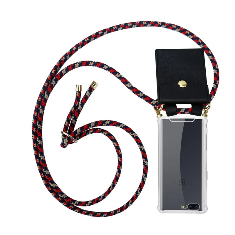 Cadorabo Handy Kette kompatibel mit OnePlus 5 Silikon Schutzhülle mit Gold Ringen, Kordel Band und abnehmbarem Etui