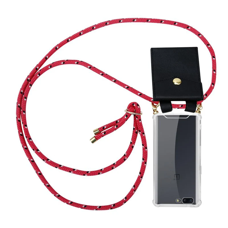 Cadorabo Handy Kette kompatibel mit OnePlus 5 Silikon Schutzhülle mit Gold Ringen, Kordel Band und abnehmbarem Etui