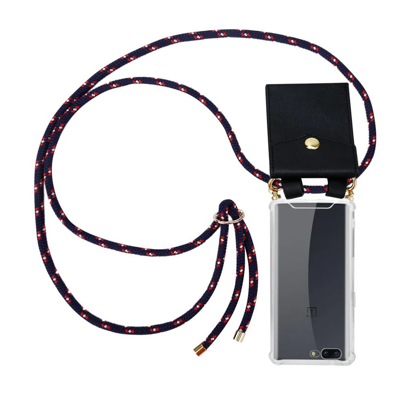 Cadorabo Handy Kette kompatibel mit OnePlus 5 Silikon Schutzhülle mit Gold Ringen, Kordel Band und abnehmbarem Etui