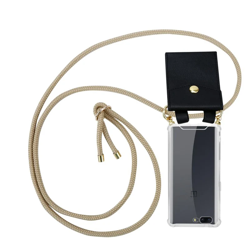Cadorabo Handy Kette kompatibel mit OnePlus 5 Silikon Schutzhülle mit Gold Ringen, Kordel Band und abnehmbarem Etui