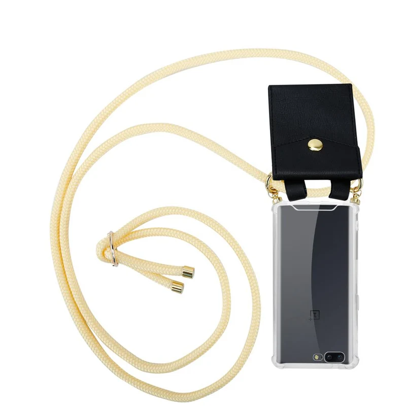 Cadorabo Handy Kette kompatibel mit OnePlus 5 Silikon Schutzhülle mit Gold Ringen, Kordel Band und abnehmbarem Etui