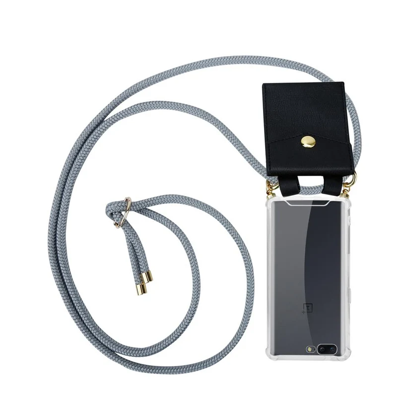 Cadorabo Handy Kette kompatibel mit OnePlus 5 Silikon Schutzhülle mit Gold Ringen, Kordel Band und abnehmbarem Etui