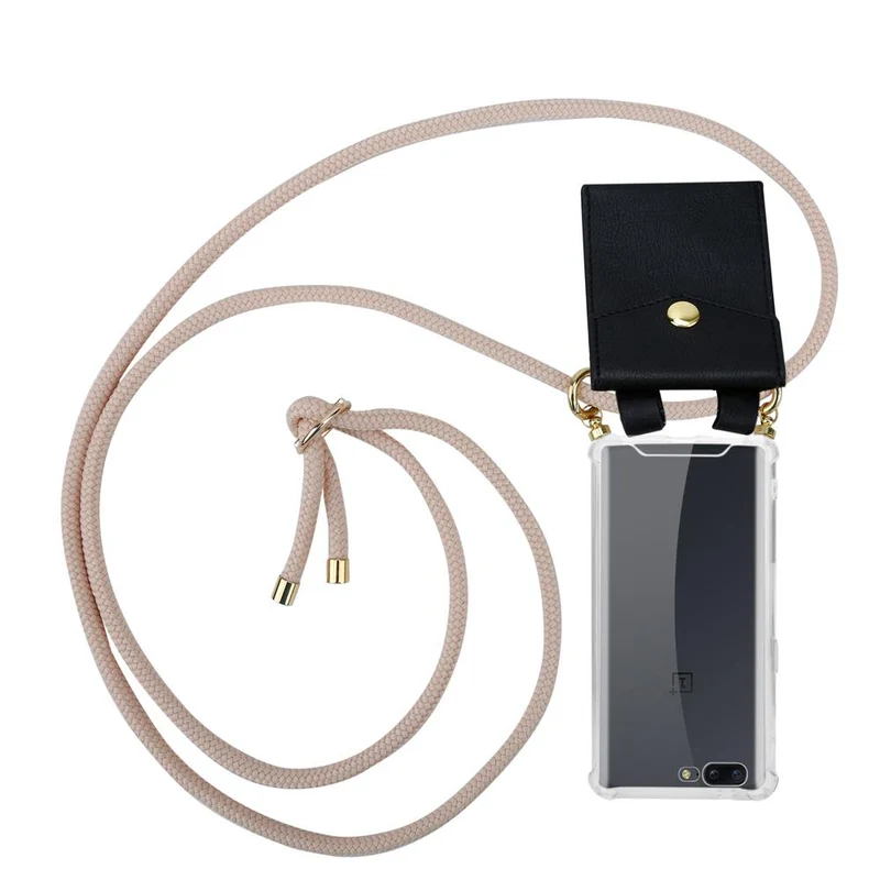 Cadorabo Handy Kette kompatibel mit OnePlus 5 Silikon Schutzhülle mit Gold Ringen, Kordel Band und abnehmbarem Etui
