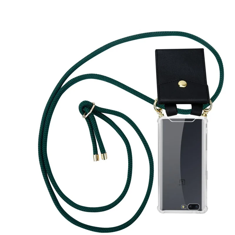 Cadorabo Handy Kette kompatibel mit OnePlus 5 Silikon Schutzhülle mit Gold Ringen, Kordel Band und abnehmbarem Etui