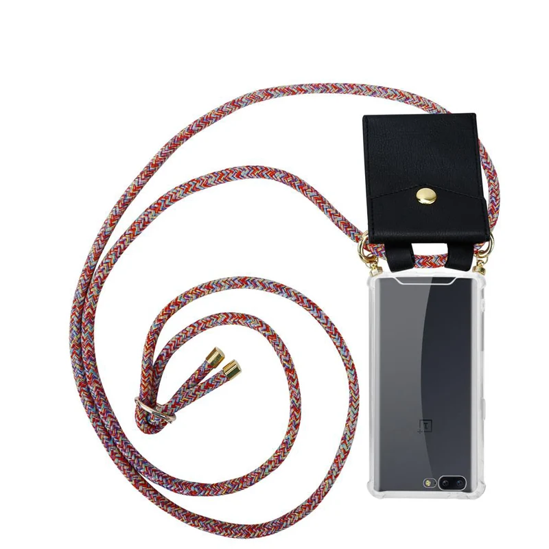 Cadorabo Handy Kette kompatibel mit OnePlus 5 Silikon Schutzhülle mit Gold Ringen, Kordel Band und abnehmbarem Etui
