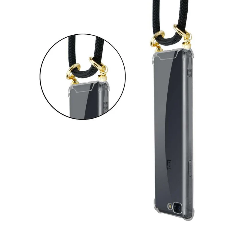 Cadorabo Handy Kette kompatibel mit OnePlus 5 Silikon Schutzhülle mit Gold Ringen, Kordel Band und abnehmbarem Etui