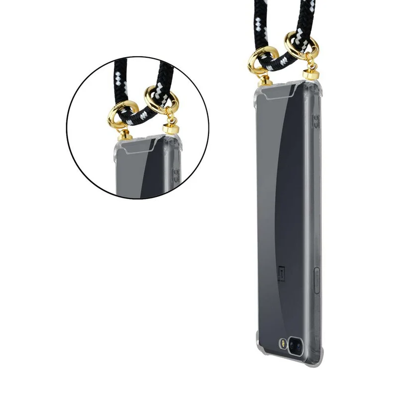 Cadorabo Handy Kette kompatibel mit OnePlus 5 Silikon Schutzhülle mit Gold Ringen, Kordel Band und abnehmbarem Etui