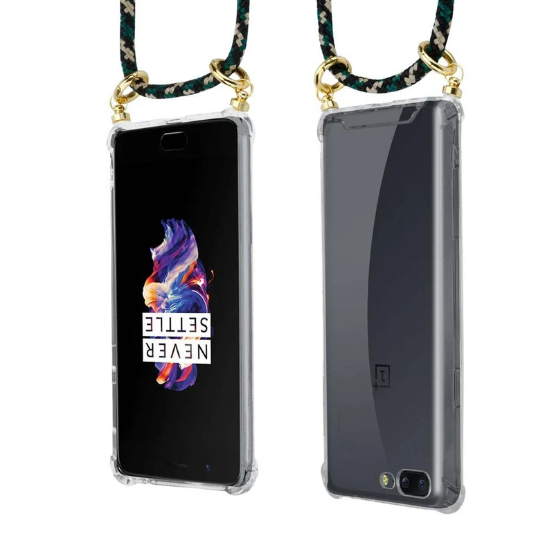 Cadorabo Handy Kette kompatibel mit OnePlus 5 Silikon Schutzhülle mit Gold Ringen, Kordel Band und abnehmbarem Etui