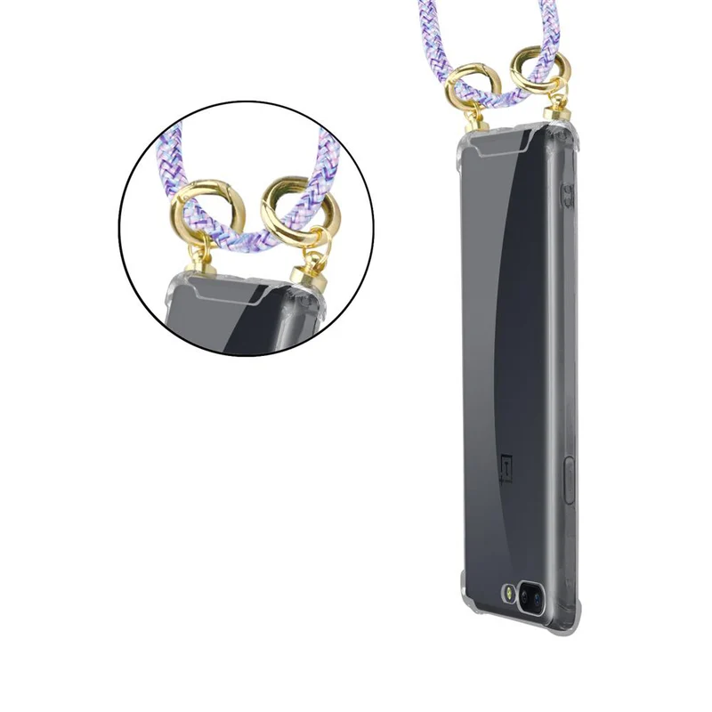Cadorabo Handy Kette kompatibel mit OnePlus 5 Silikon Schutzhülle mit Gold Ringen, Kordel Band und abnehmbarem Etui