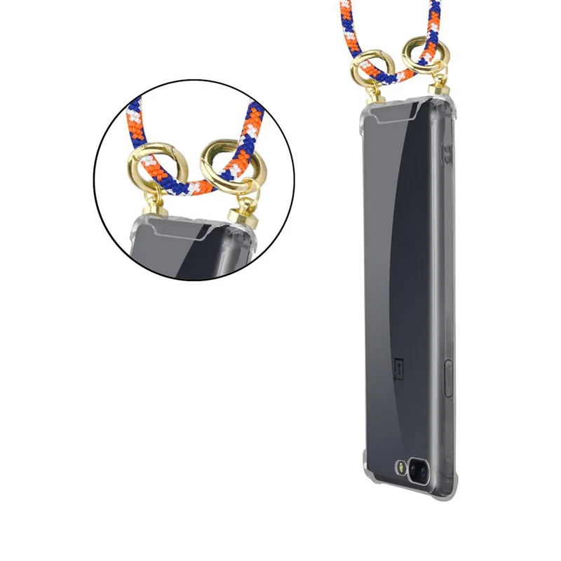 Cadorabo Handy Kette kompatibel mit OnePlus 5 Silikon Schutzhülle mit Gold Ringen, Kordel Band und abnehmbarem Etui