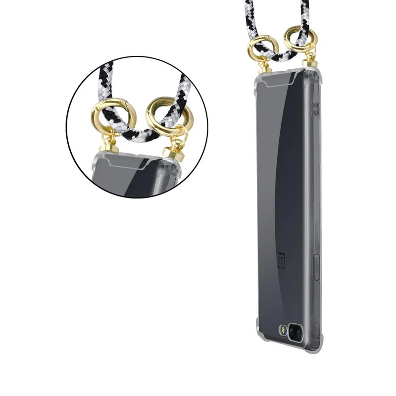 Cadorabo Handy Kette kompatibel mit OnePlus 5 Silikon Schutzhülle mit Gold Ringen, Kordel Band und abnehmbarem Etui