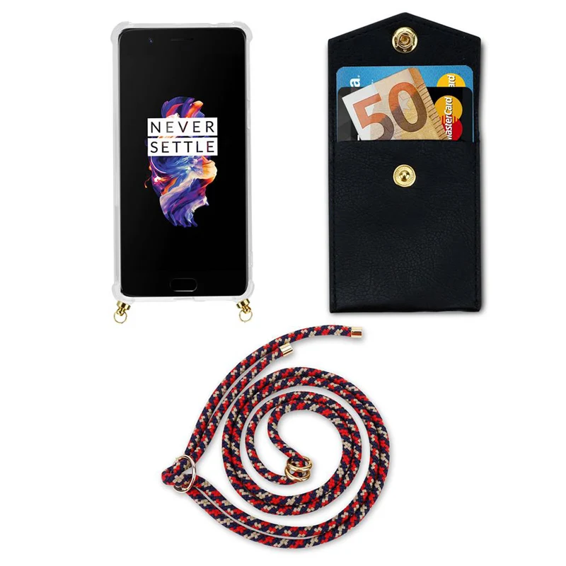Cadorabo Handy Kette kompatibel mit OnePlus 5 Silikon Schutzhülle mit Gold Ringen, Kordel Band und abnehmbarem Etui