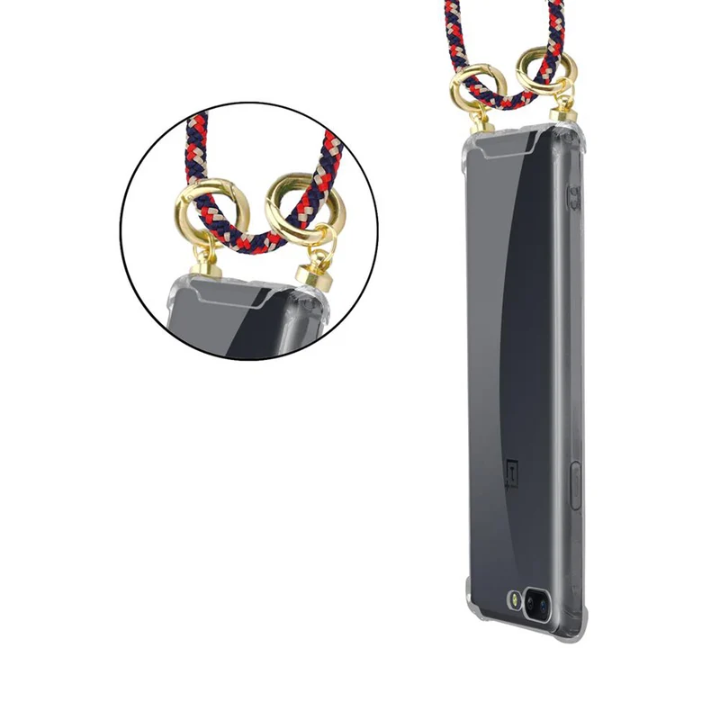 Cadorabo Handy Kette kompatibel mit OnePlus 5 Silikon Schutzhülle mit Gold Ringen, Kordel Band und abnehmbarem Etui