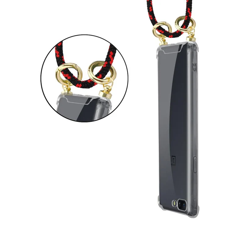 Cadorabo Handy Kette kompatibel mit OnePlus 5 Silikon Schutzhülle mit Gold Ringen, Kordel Band und abnehmbarem Etui