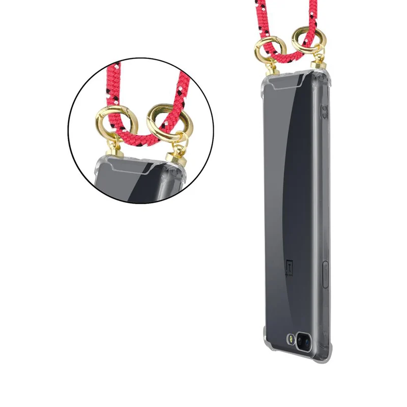 Cadorabo Handy Kette kompatibel mit OnePlus 5 Silikon Schutzhülle mit Gold Ringen, Kordel Band und abnehmbarem Etui