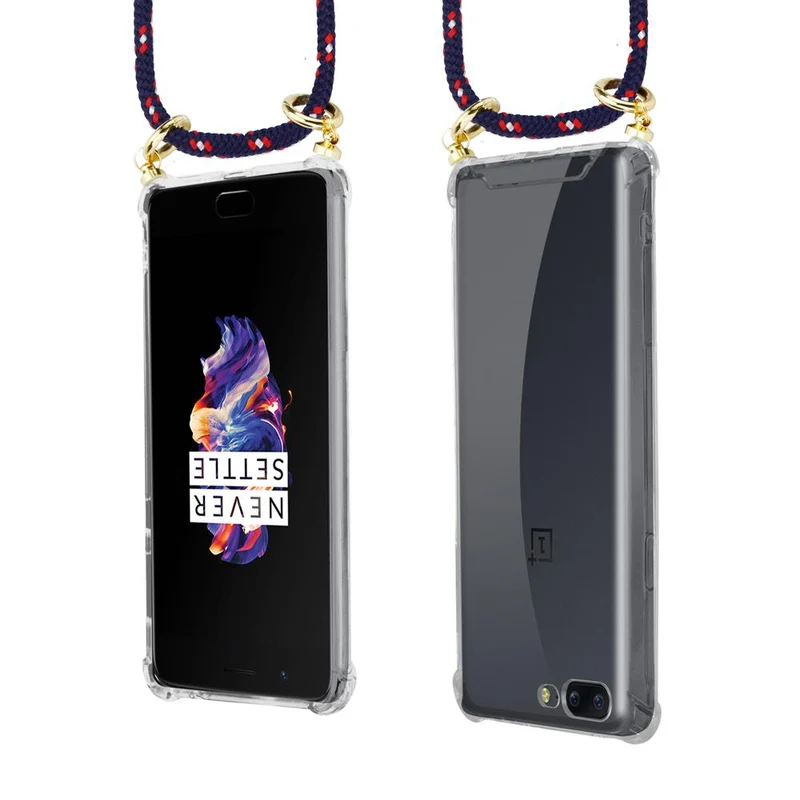 Cadorabo Handy Kette kompatibel mit OnePlus 5 Silikon Schutzhülle mit Gold Ringen, Kordel Band und abnehmbarem Etui