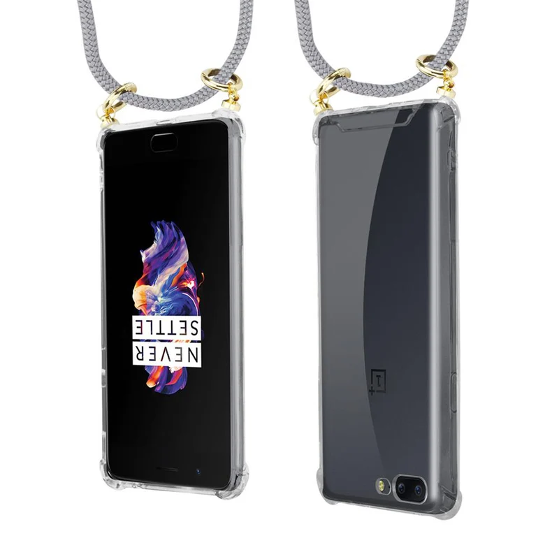 Cadorabo Handy Kette kompatibel mit OnePlus 5 Silikon Schutzhülle mit Gold Ringen, Kordel Band und abnehmbarem Etui