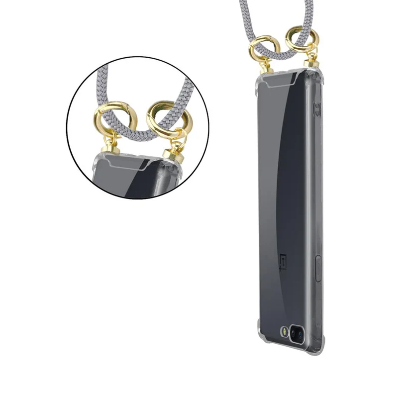 Cadorabo Handy Kette kompatibel mit OnePlus 5 Silikon Schutzhülle mit Gold Ringen, Kordel Band und abnehmbarem Etui