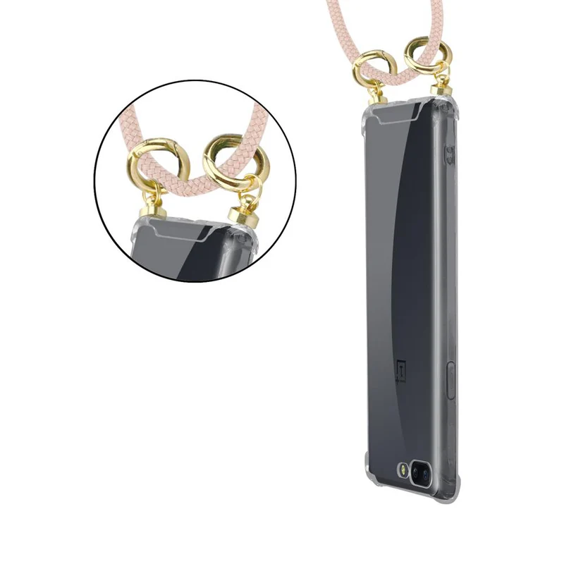 Cadorabo Handy Kette kompatibel mit OnePlus 5 Silikon Schutzhülle mit Gold Ringen, Kordel Band und abnehmbarem Etui