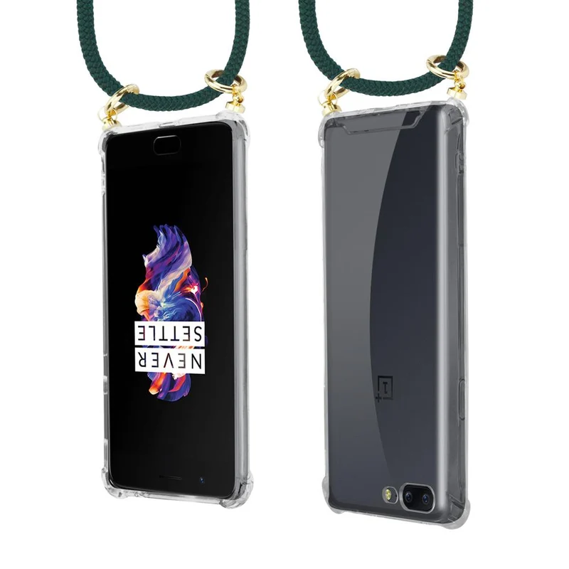 Cadorabo Handy Kette kompatibel mit OnePlus 5 Silikon Schutzhülle mit Gold Ringen, Kordel Band und abnehmbarem Etui