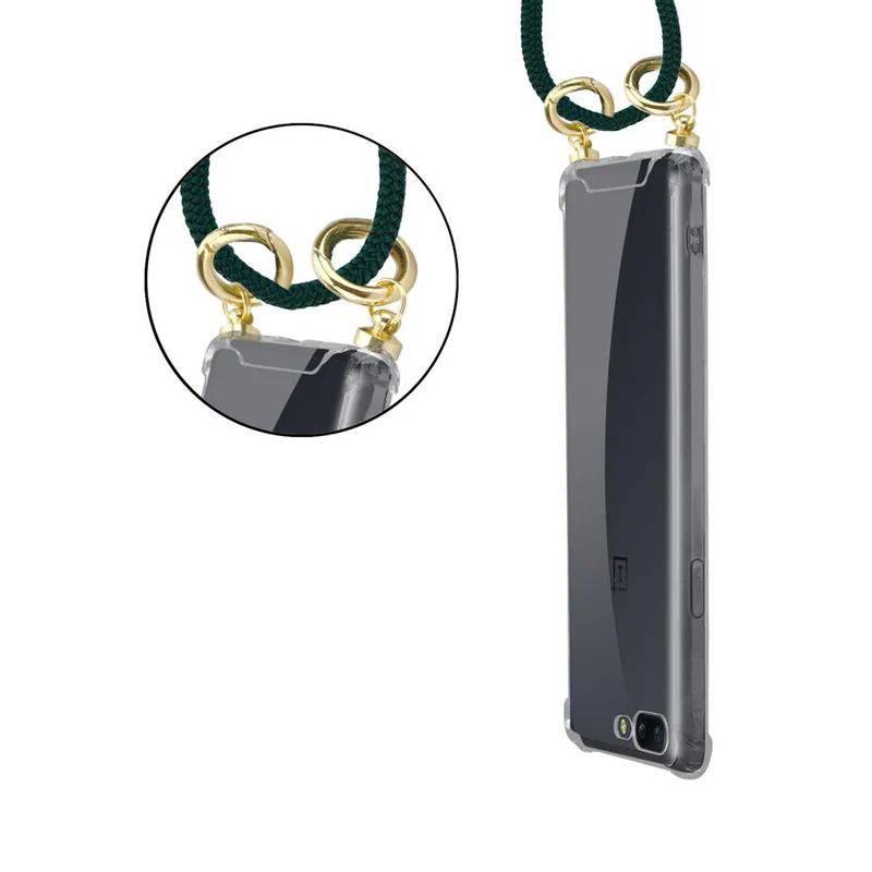 Cadorabo Handy Kette kompatibel mit OnePlus 5 Silikon Schutzhülle mit Gold Ringen, Kordel Band und abnehmbarem Etui