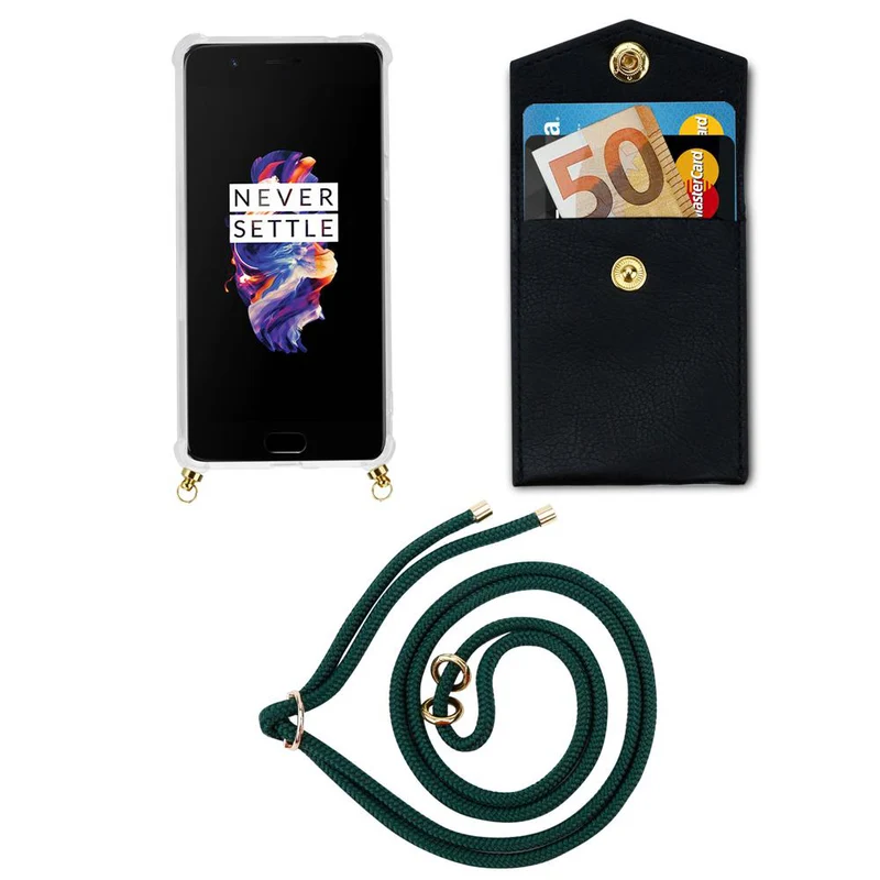 Cadorabo Handy Kette kompatibel mit OnePlus 5 Silikon Schutzhülle mit Gold Ringen, Kordel Band und abnehmbarem Etui