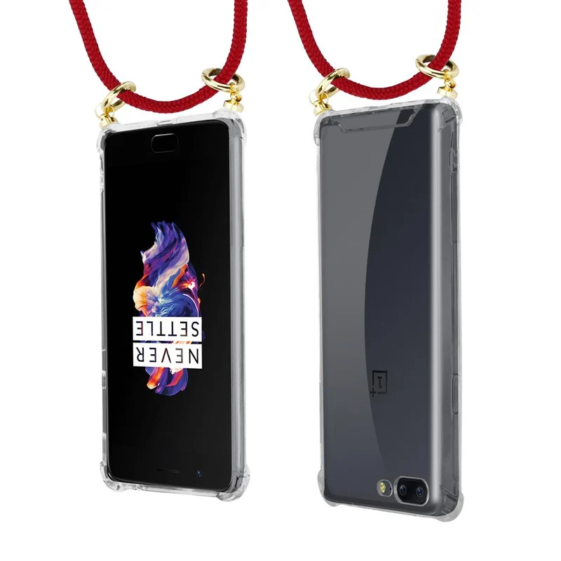 Cadorabo Handy Kette kompatibel mit OnePlus 5 Silikon Schutzhülle mit Gold Ringen, Kordel Band und abnehmbarem Etui