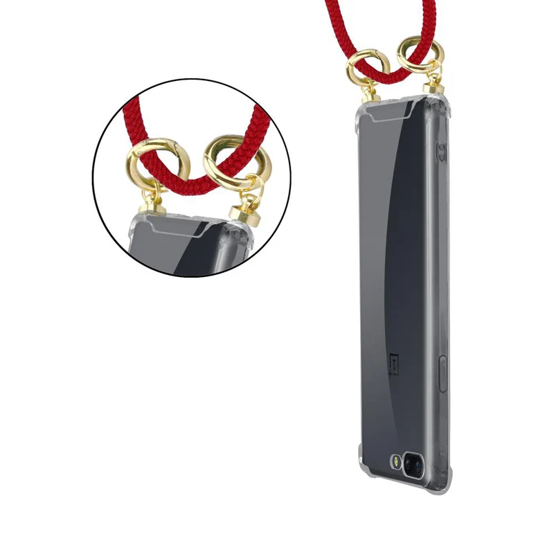 Cadorabo Handy Kette kompatibel mit OnePlus 5 Silikon Schutzhülle mit Gold Ringen, Kordel Band und abnehmbarem Etui
