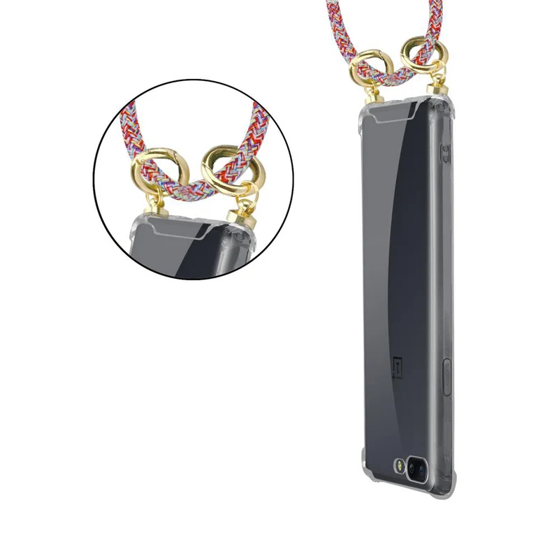 Cadorabo Handy Kette kompatibel mit OnePlus 5 Silikon Schutzhülle mit Gold Ringen, Kordel Band und abnehmbarem Etui