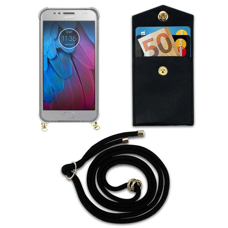 Cadorabo Handy Kette kompatibel mit Motorola MOTO G5S Silikon Schutzhülle mit Gold Ringen, Kordel Band und abnehmbarem Etui