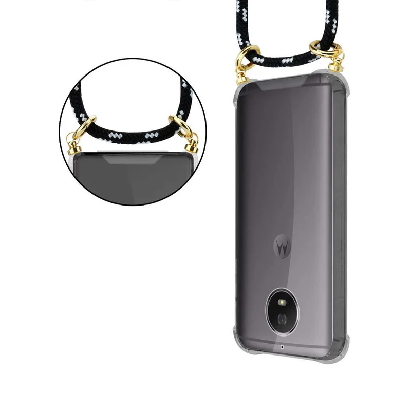 Cadorabo Handy Kette kompatibel mit Motorola MOTO G5S Silikon Schutzhülle mit Gold Ringen, Kordel Band und abnehmbarem Etui