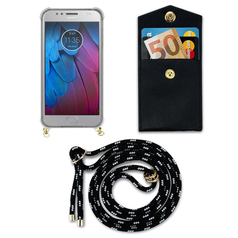 Cadorabo Handy Kette kompatibel mit Motorola MOTO G5S Silikon Schutzhülle mit Gold Ringen, Kordel Band und abnehmbarem Etui