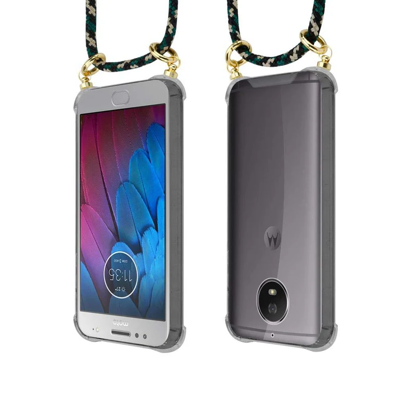Cadorabo Handy Kette kompatibel mit Motorola MOTO G5S Silikon Schutzhülle mit Gold Ringen, Kordel Band und abnehmbarem Etui