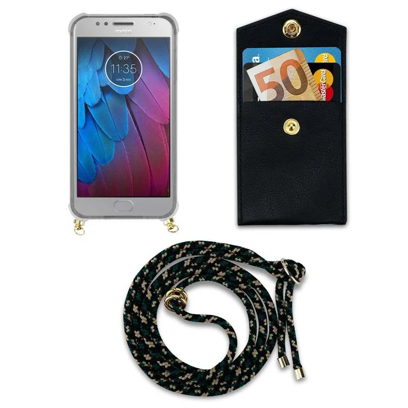 Cadorabo Handy Kette kompatibel mit Motorola MOTO G5S Silikon Schutzhülle mit Gold Ringen, Kordel Band und abnehmbarem Etui