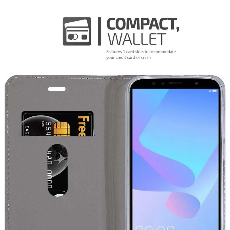 Cadorabo Hülle kompatibel mit Huawei Y6 PRIME Schutzhülle mit Magnetverschluss, Standfunktion und Kartenfach