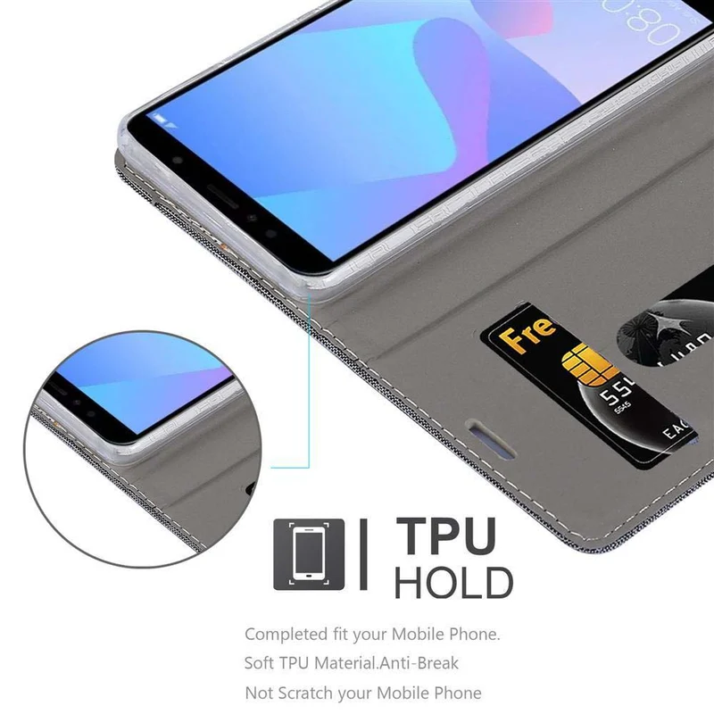 Cadorabo Hülle kompatibel mit Huawei Y6 PRIME Schutzhülle mit Magnetverschluss, Standfunktion und Kartenfach