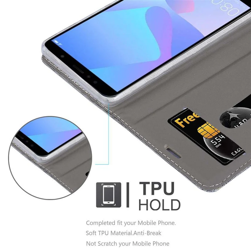 Cadorabo Hülle kompatibel mit Huawei Y6 PRIME Schutzhülle mit Magnetverschluss, Standfunktion und Kartenfach